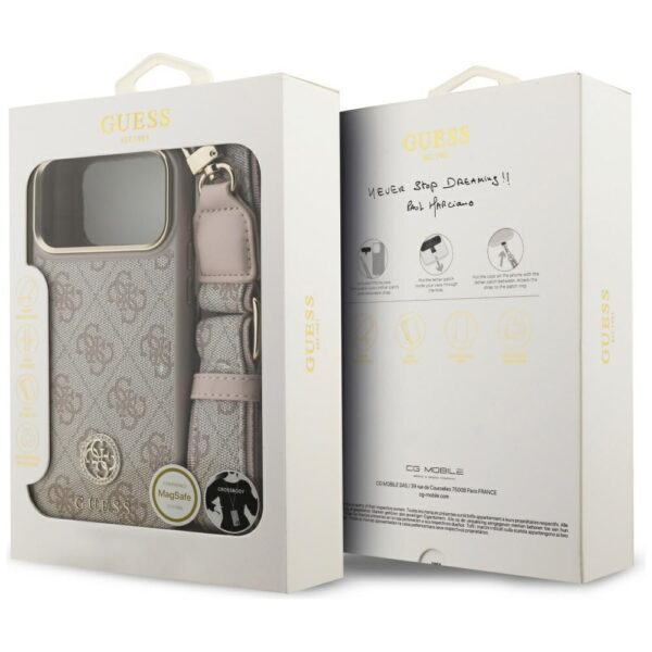 200763_9 Guess 4G Strass Logo & Big Strap Metal Buttons MagSafe Case for iPhone 17 Pro Max - Pinkeng