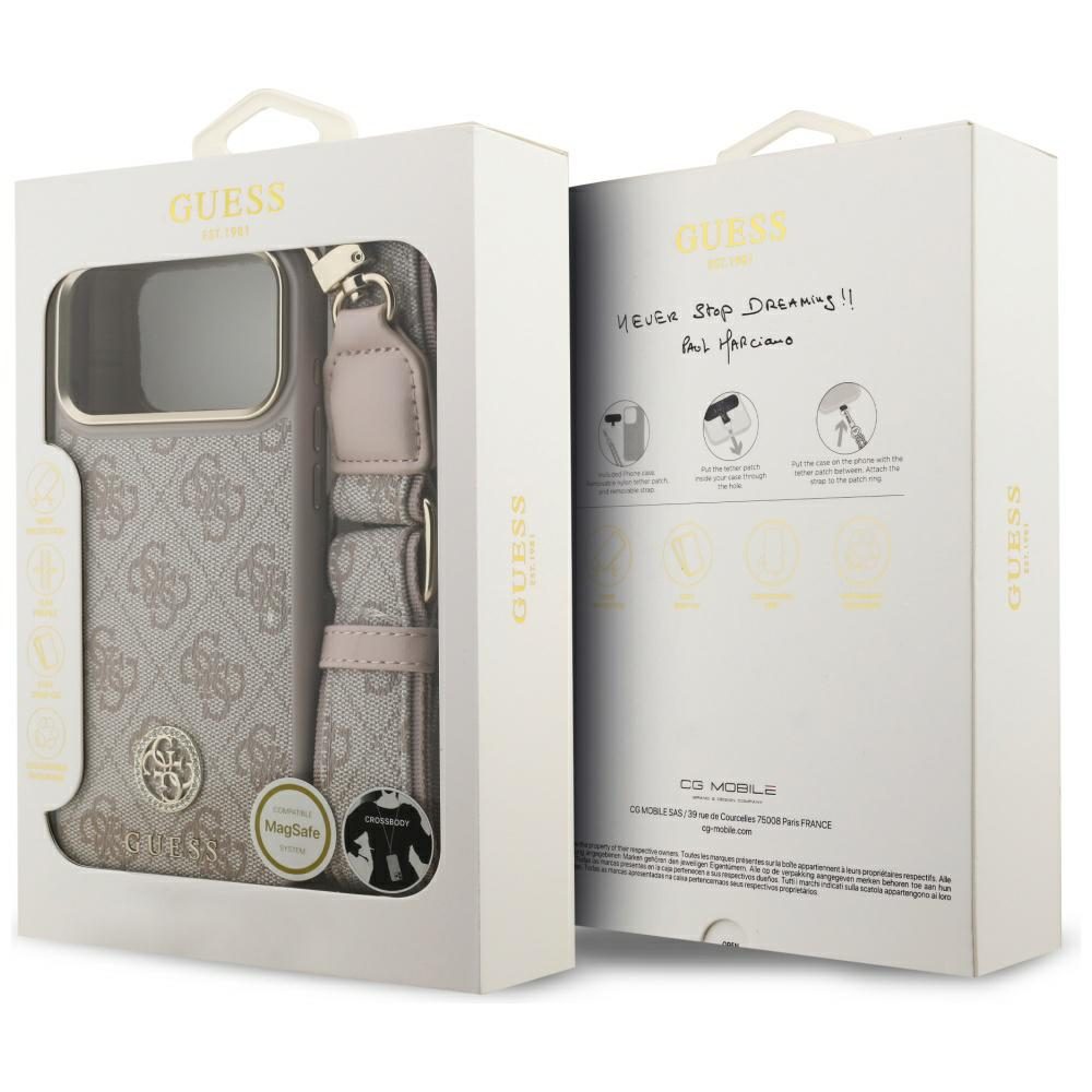 200763_9 Guess 4G Strass Logo & Big Strap Metal Buttons MagSafe Case for iPhone 17 Pro Max - Pinkeng