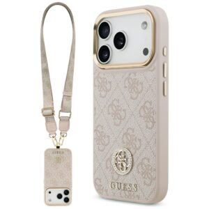 Guess 4G Strass Logo & Big Strap Metal Buttons MagSafe Case for iPhone 17 Pro - Pinkeng