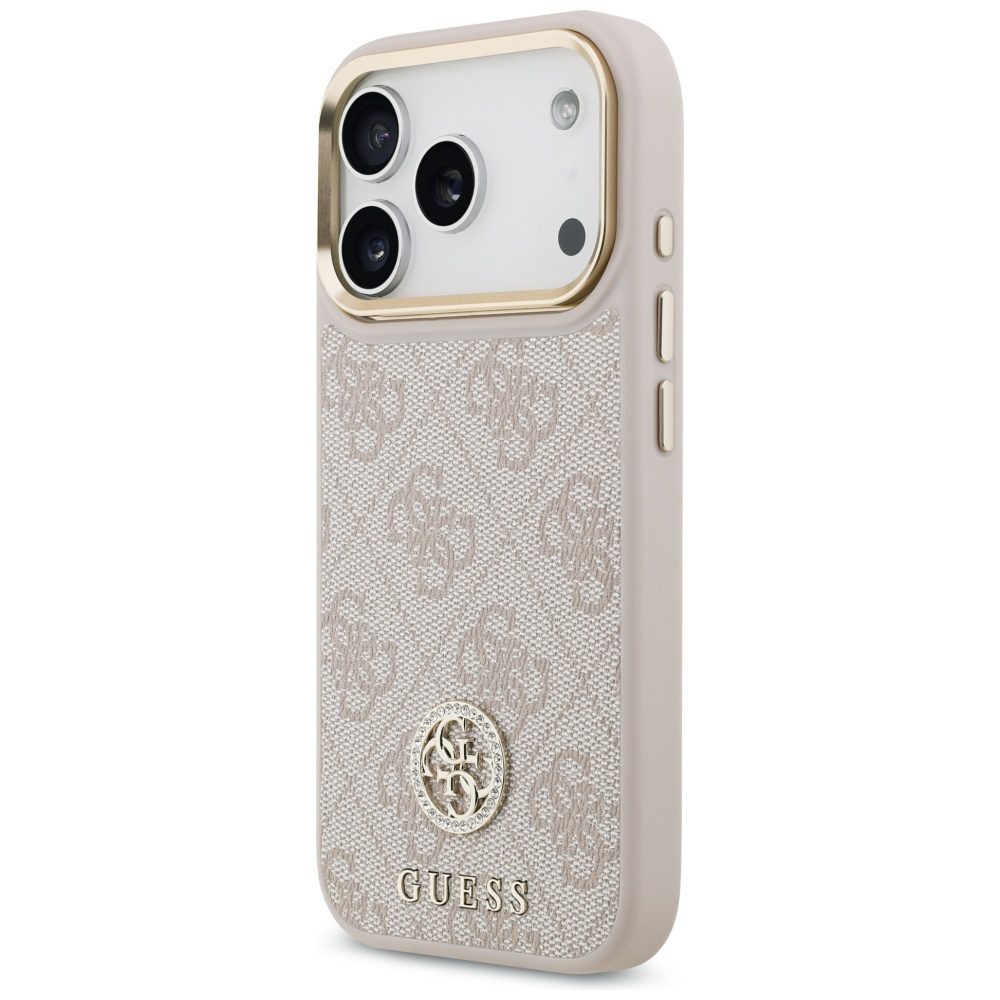 200764_2 Guess 4G Strass Logo & Big Strap Metal Buttons MagSafe Case for iPhone 17 Pro - Pinkeng