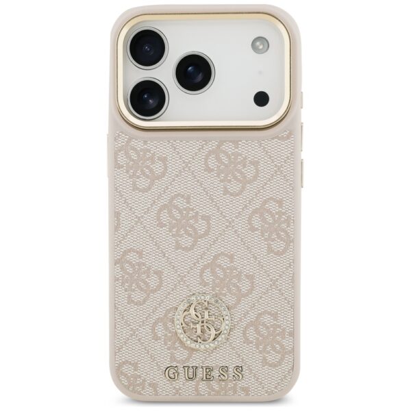 200764_3 Guess 4G Strass Logo & Big Strap Metal Buttons MagSafe Case for iPhone 17 Pro - Pinkeng
