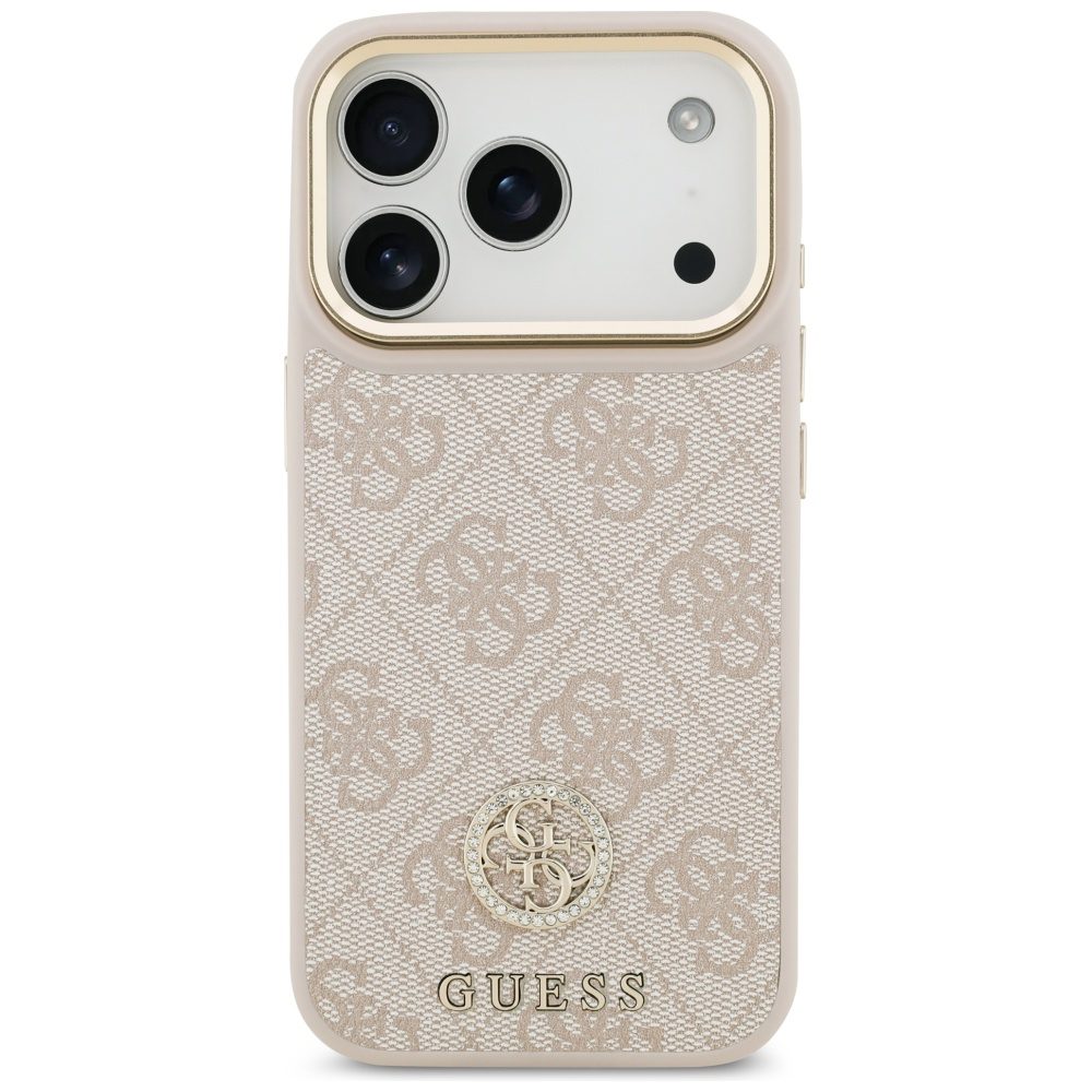 200764_3 Guess 4G Strass Logo & Big Strap Metal Buttons MagSafe Case for iPhone 17 Pro - Pinkeng