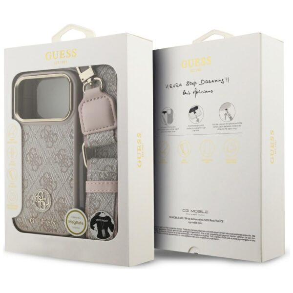 200764_9 Guess 4G Strass Logo & Big Strap Metal Buttons MagSafe Case for iPhone 17 Pro - Pinkeng
