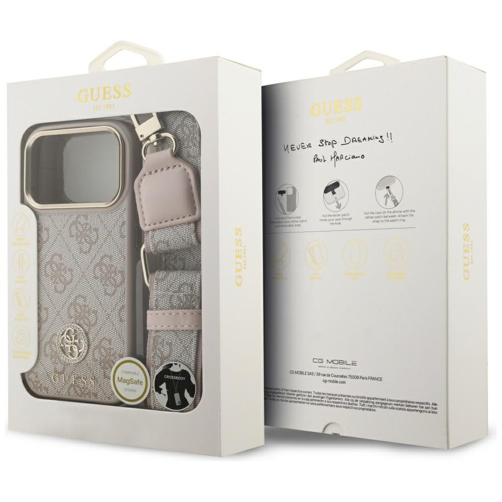 200764_9 Guess 4G Strass Logo & Big Strap Metal Buttons MagSafe Case for iPhone 17 Pro - Pinkeng