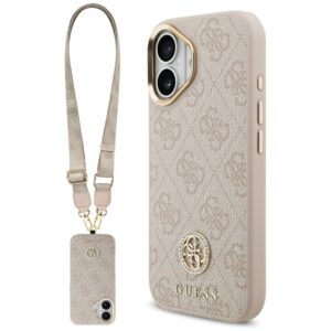 Guess 4G Strass Logo & Big Strap Metal Buttons MagSafe Case for iPhone 17 - Pinkeng