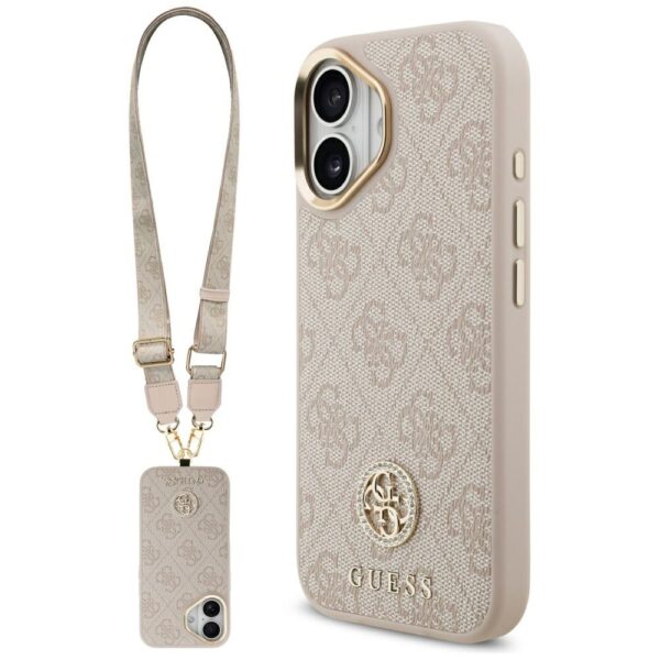 200765_1 Guess 4G Strass Logo & Big Strap Metal Buttons MagSafe Case for iPhone 17 - Pinkeng