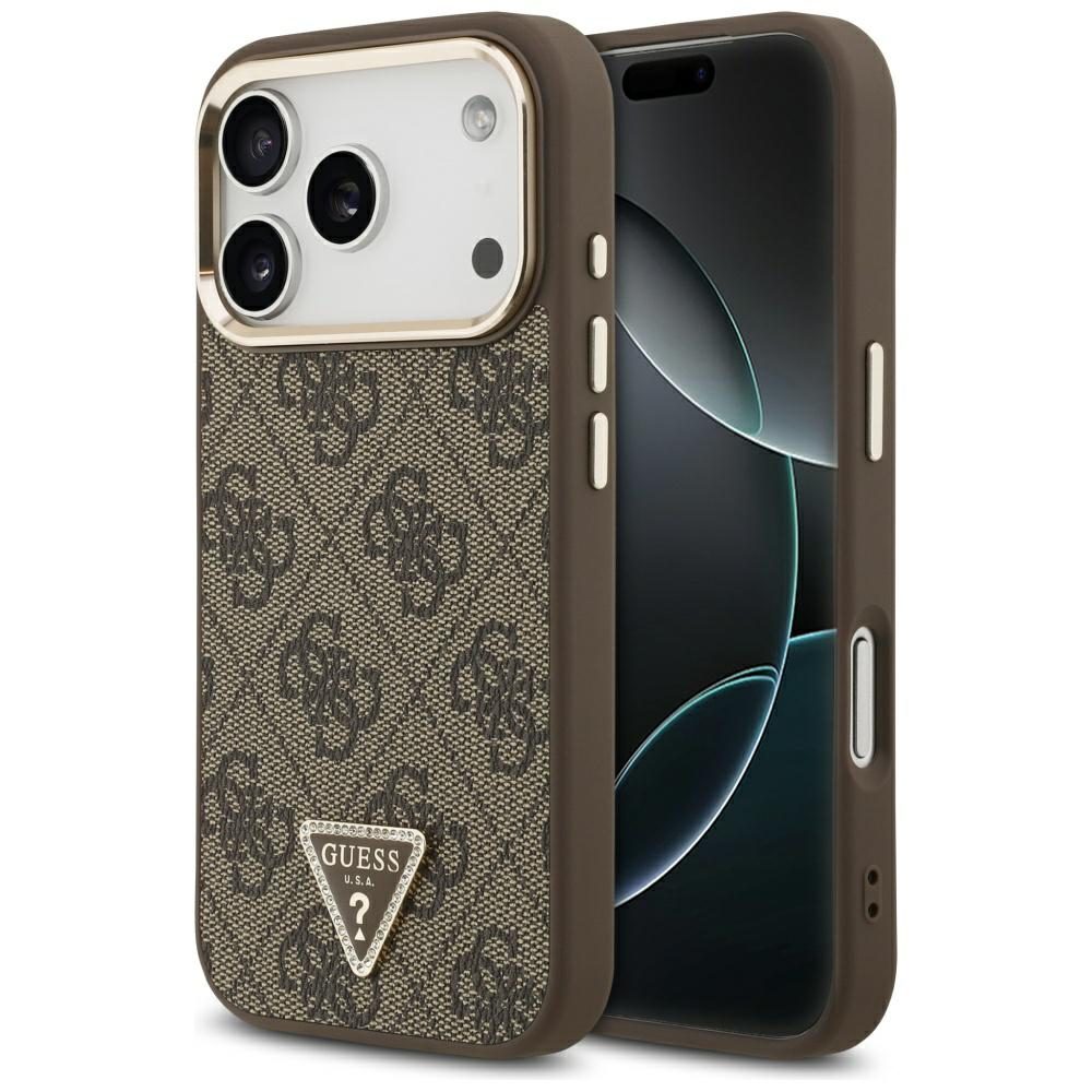 200795_1 Guess 4G Triangle Logo MagSafe Case for iPhone 17 Pro - Brown and Goldeng