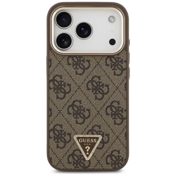 200795_3 Guess 4G Triangle Logo MagSafe Case for iPhone 17 Pro - Brown and Goldeng
