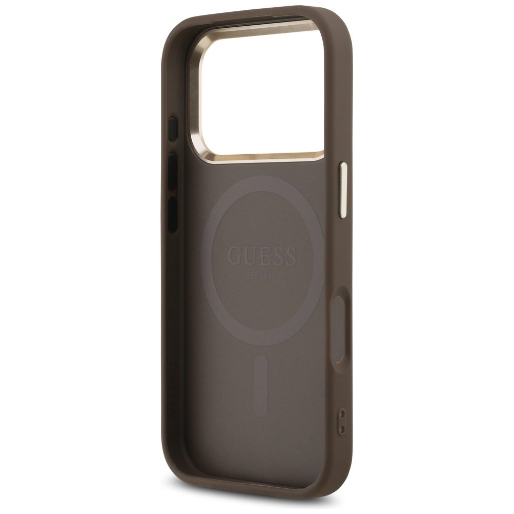 200795_7 Guess 4G Triangle Logo MagSafe Case for iPhone 17 Pro - Brown and Goldeng