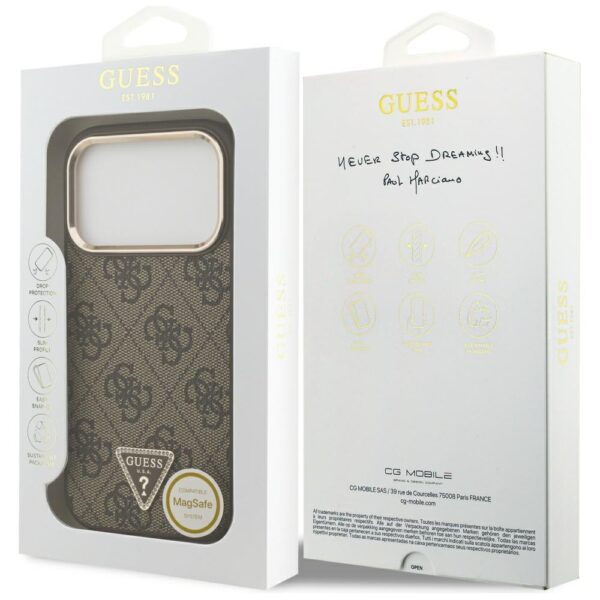 200795_8 Guess 4G Triangle Logo MagSafe Case for iPhone 17 Pro - Brown and Goldeng