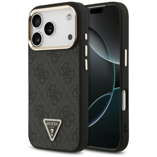 200796_1 Guess 4G Triangle Logo MagSafe Case for iPhone 17 Pro - Black and Goldeng