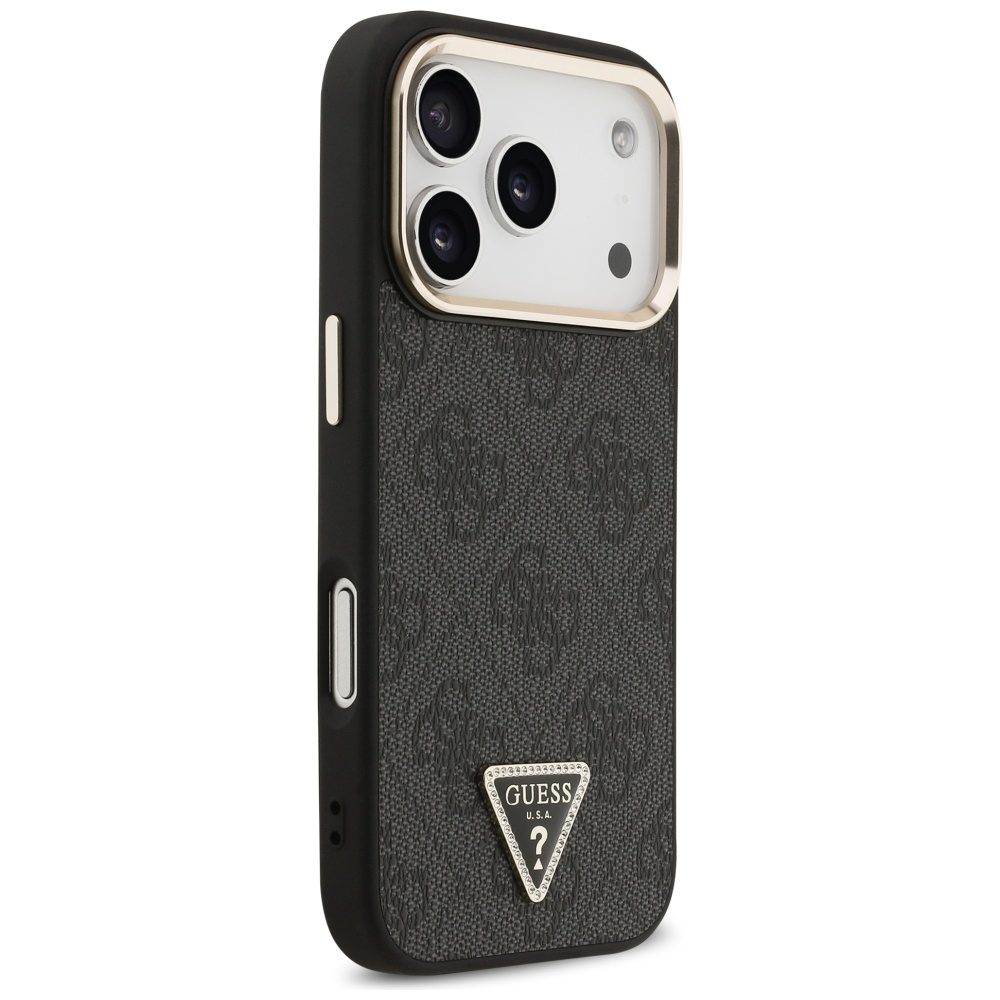 200796_4 Guess 4G Triangle Logo MagSafe Case for iPhone 17 Pro - Black and Goldeng