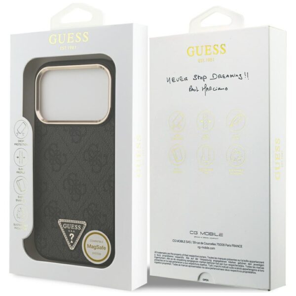 200796_8 Guess 4G Triangle Logo MagSafe Case for iPhone 17 Pro - Black and Goldeng