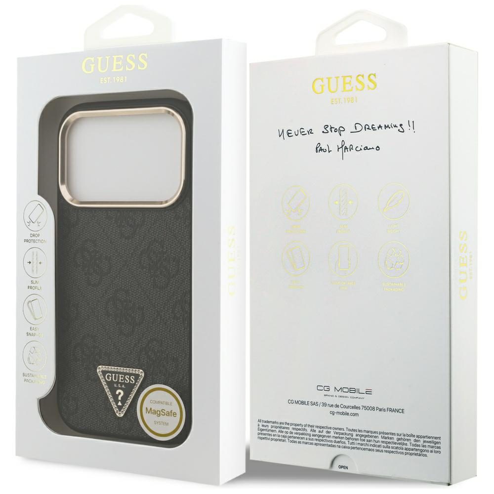 200796_8 Guess 4G Triangle Logo MagSafe Case for iPhone 17 Pro - Black and Goldeng