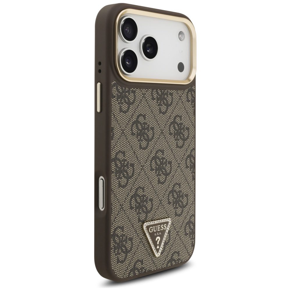 Guess 4G Triangle Logo MagSafe Case for iPhone 17 Pro Max - Brown & Goldeng