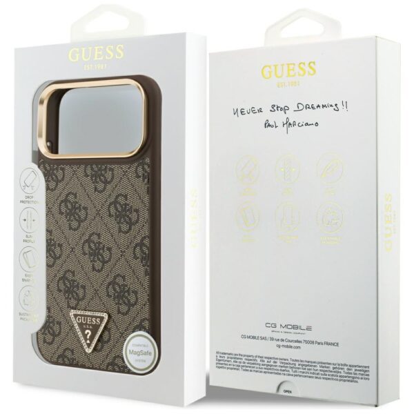 Guess 4G Triangle Logo MagSafe Case for iPhone 17 Pro Max - Brown & Goldeng