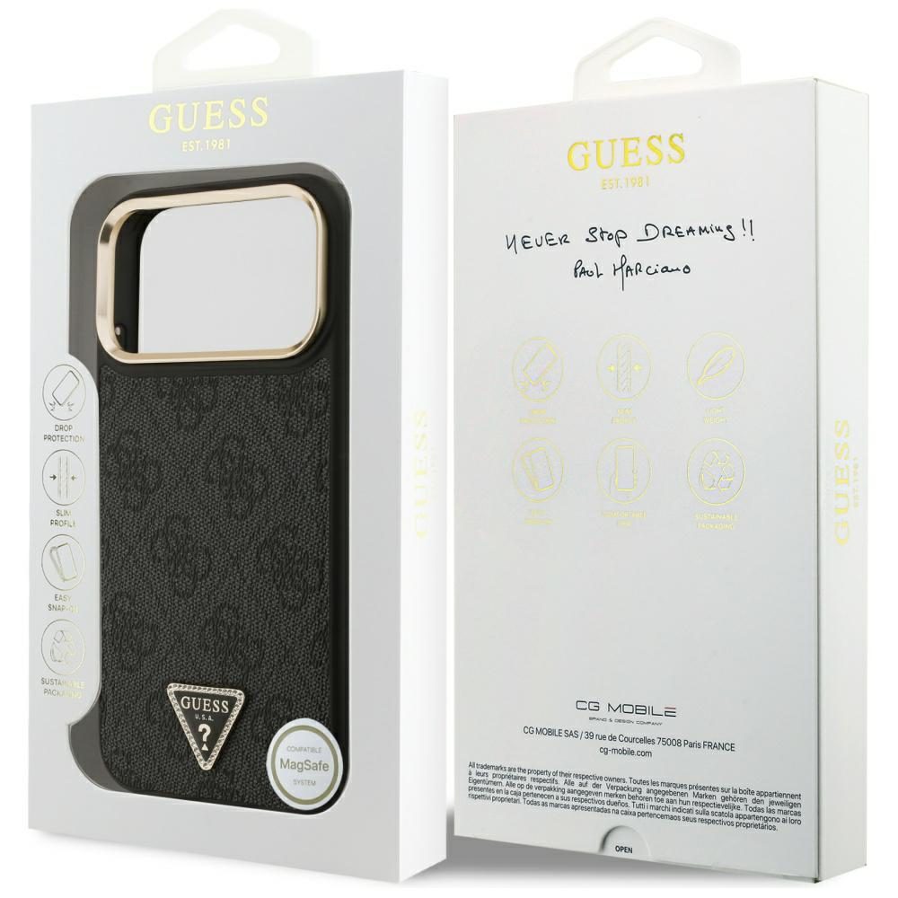 200798_8 Guess 4G Triangle Logo MagSafe Case for iPhone 17 Pro Max - Black and Goldeng