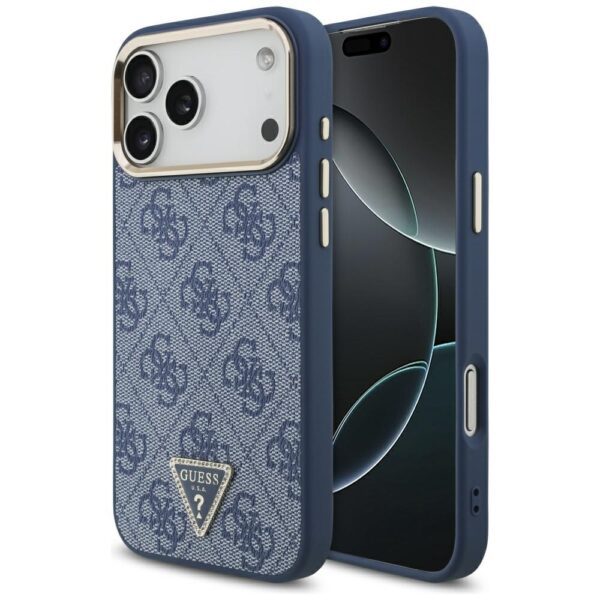 Guess 4G Triangle Logo MagSafe Case for iPhone 17 Pro Max - Blue and Goldeng