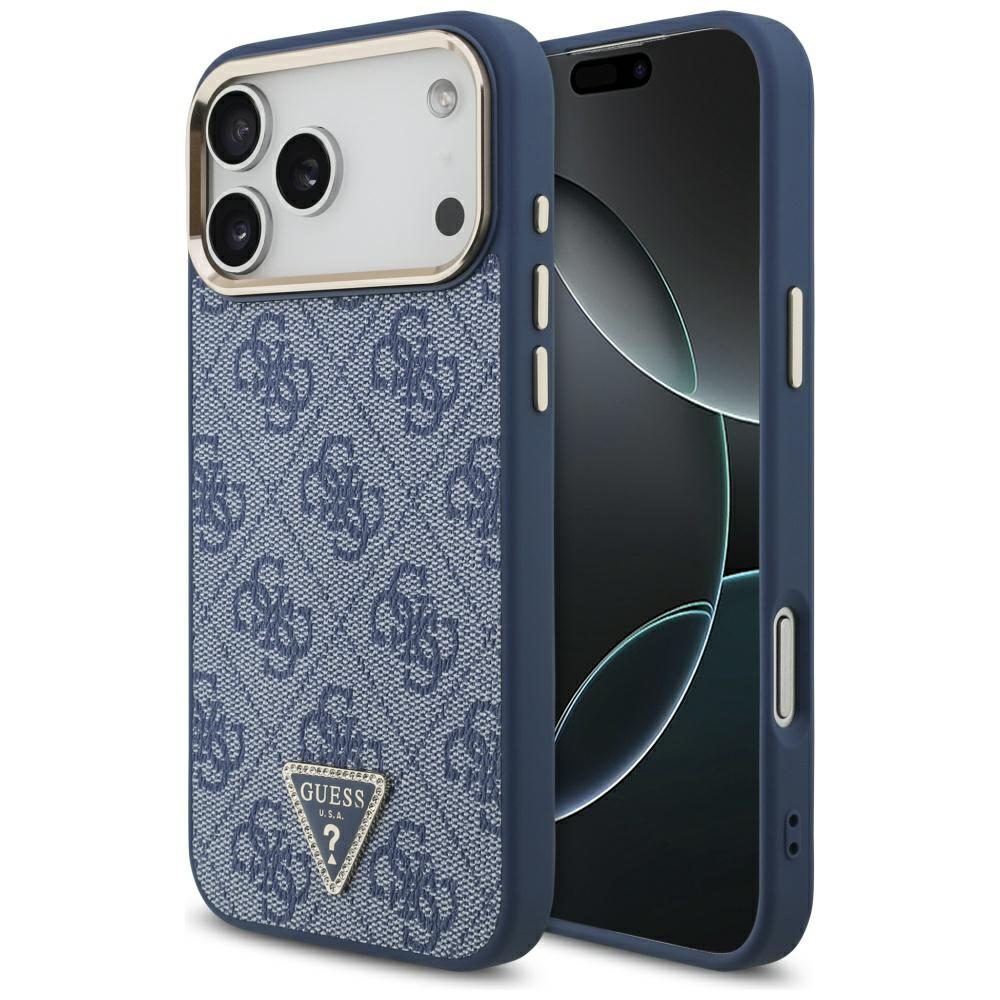 Guess 4G Triangle Logo MagSafe Case for iPhone 17 Pro Max - Blue and Goldeng
