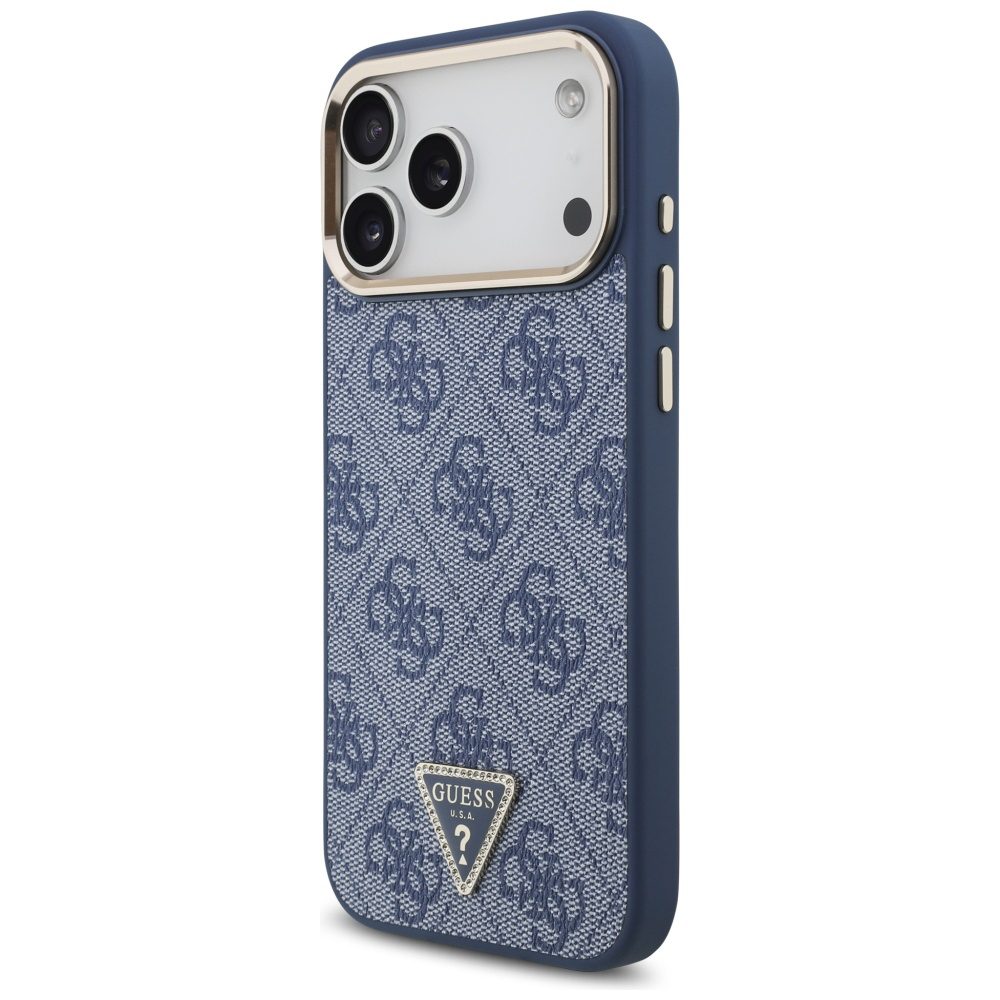 Guess 4G Triangle Logo MagSafe Case for iPhone 17 Pro Max - Blue and Goldeng