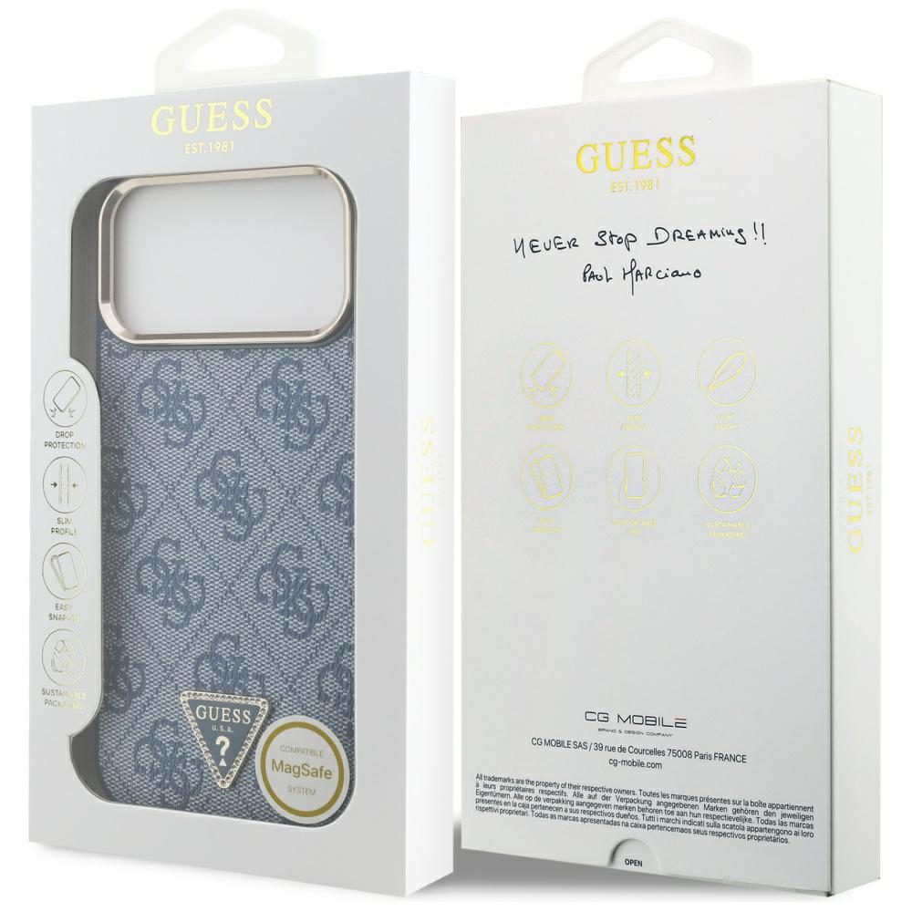 Guess 4G Triangle Logo MagSafe Case for iPhone 17 Pro Max - Blue and Goldeng