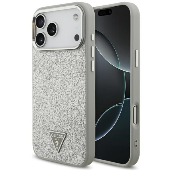 200835_1 Guess Glitter Triangle Logo MagSafe case for iPhone 17 Pro Max - silvereng
