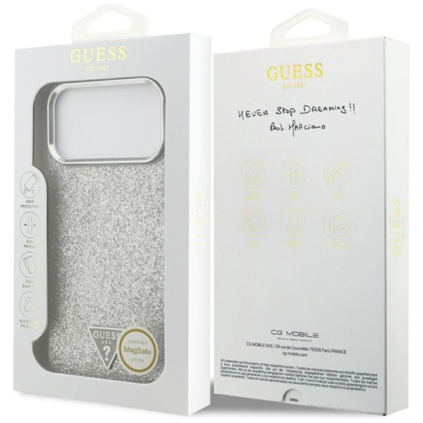 200835_8 Guess Glitter Triangle Logo MagSafe case for iPhone 17 Pro Max - silvereng