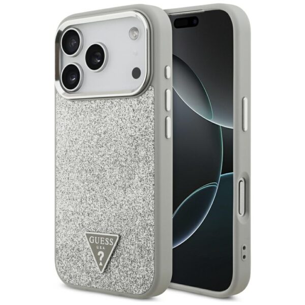 Guess Glitter Triangle Logo MagSafe case for iPhone 17 Pro - silvereng