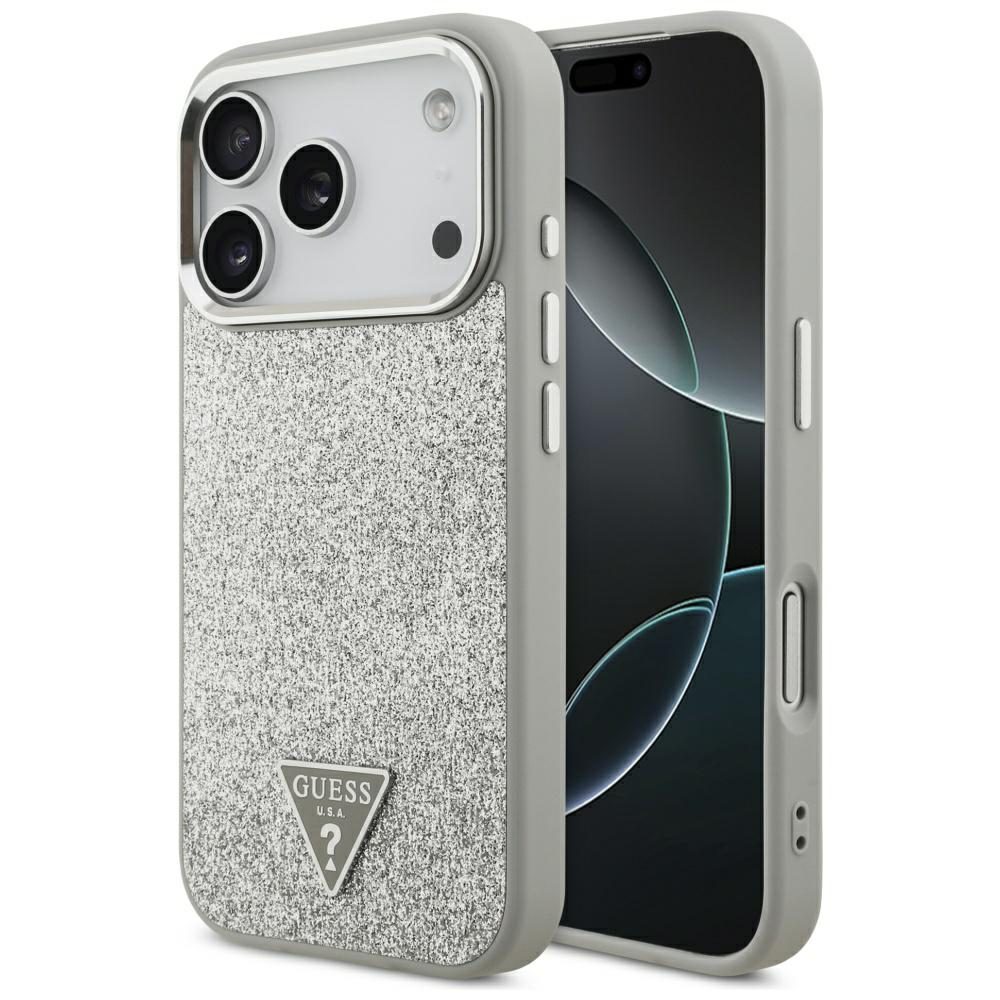 Guess Glitter Triangle Logo MagSafe case for iPhone 17 Pro - silvereng