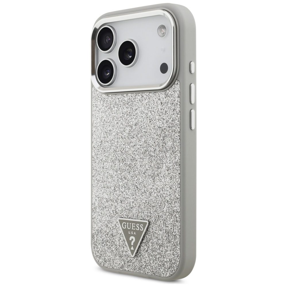Guess Glitter Triangle Logo MagSafe case for iPhone 17 Pro - silvereng