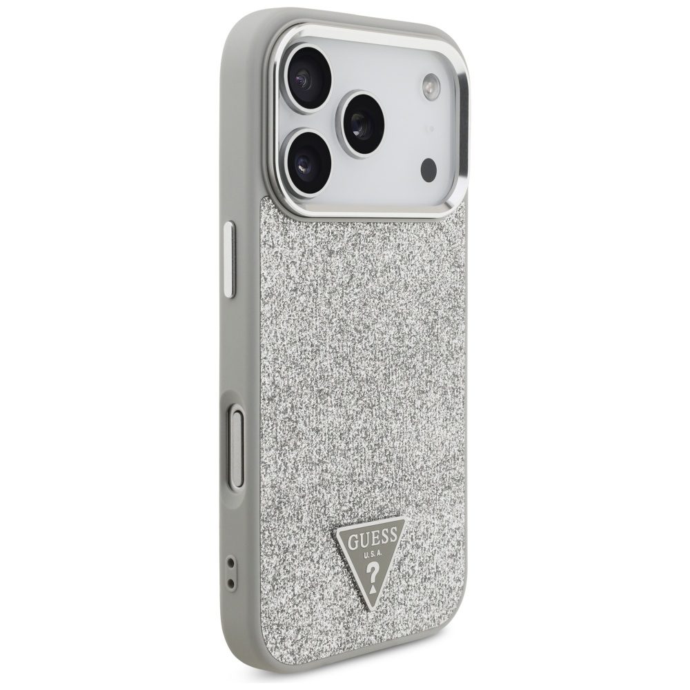 Guess Glitter Triangle Logo MagSafe case for iPhone 17 Pro - silvereng