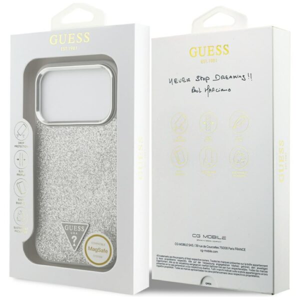 Guess Glitter Triangle Logo MagSafe case for iPhone 17 Pro - silvereng