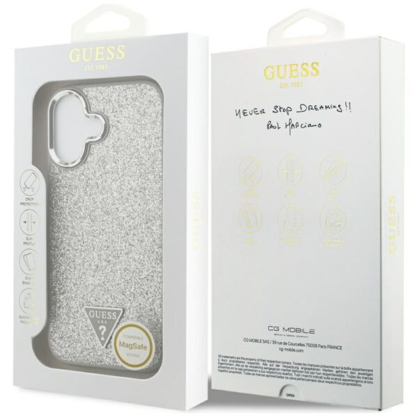 Guess Glitter Triangle Logo MagSafe case for iPhone 17 - silvereng
