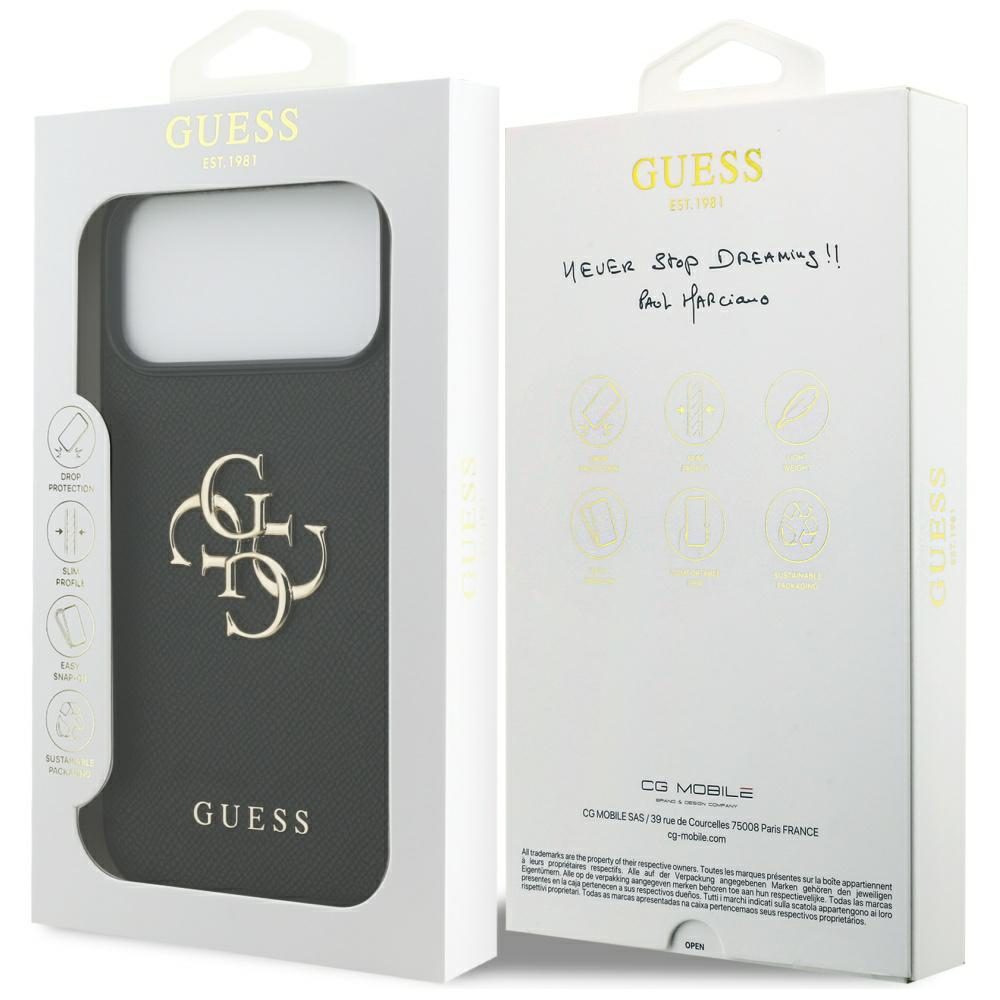 200840_8 Guess Grained Big 4G & Classic Logo case for iPhone 17 Pro Max - blackeng