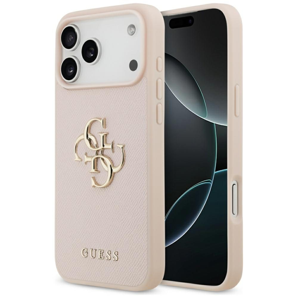 200841_1 Guess Grained Big 4G & Classic Logo Case for iPhone 17 Pro Max - Pinkeng