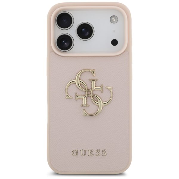 200842_3 Guess Grained Big 4G & Classic Logo iPhone 17 Pro Case - Pinkeng
