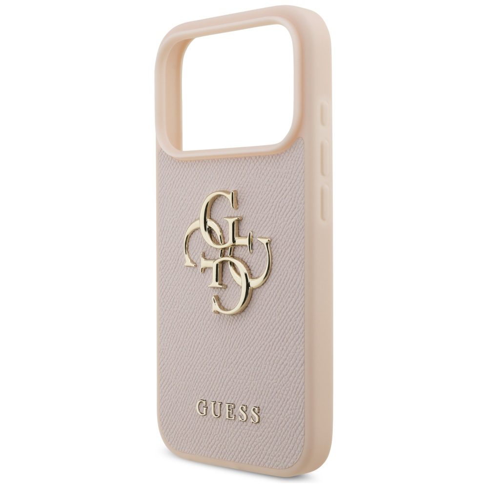 200842_6 Guess Grained Big 4G & Classic Logo iPhone 17 Pro Case - Pinkeng