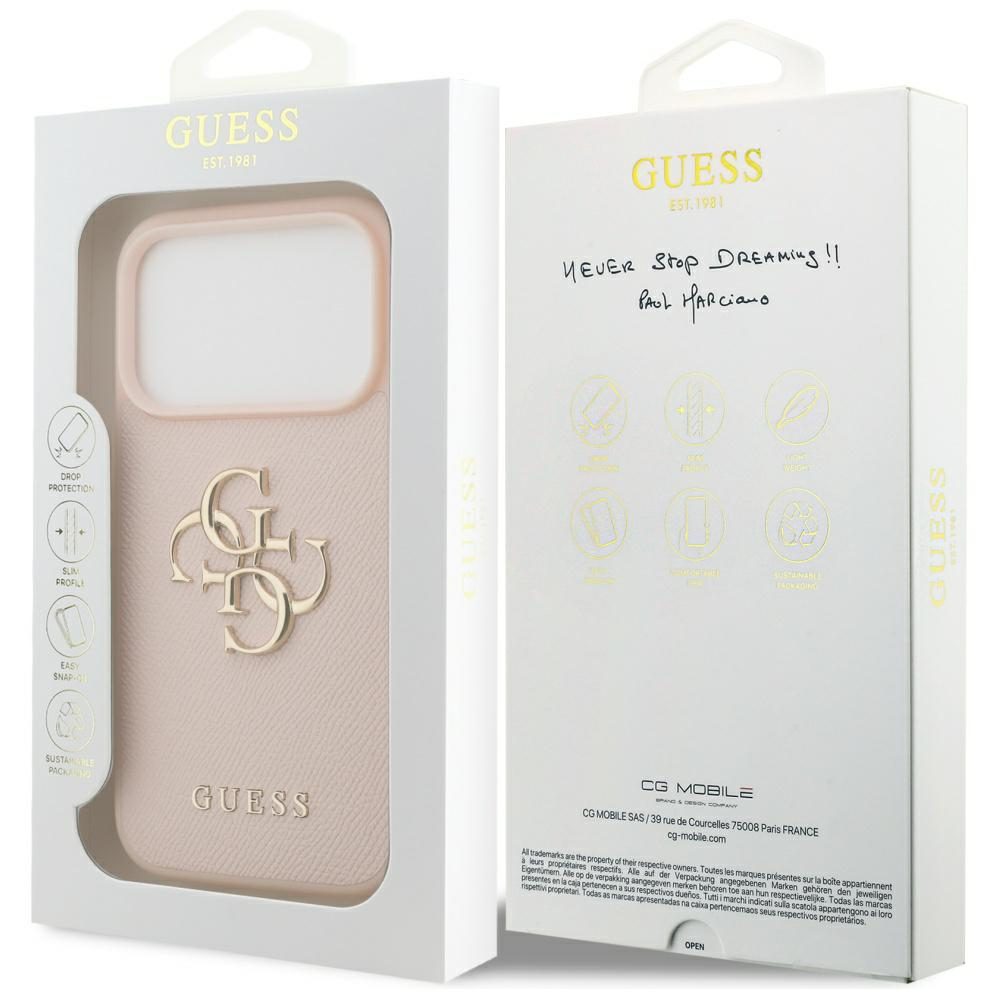 200842_8 Guess Grained Big 4G & Classic Logo iPhone 17 Pro Case - Pinkeng