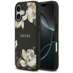 Guess Grained Flowers Classic Logo MagSafe case for iPhone 17 - blackeng