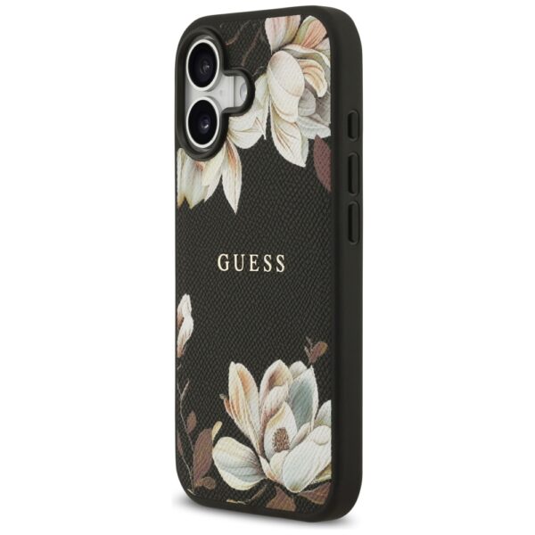 Guess Grained Flowers Classic Logo MagSafe case for iPhone 17 - blackeng