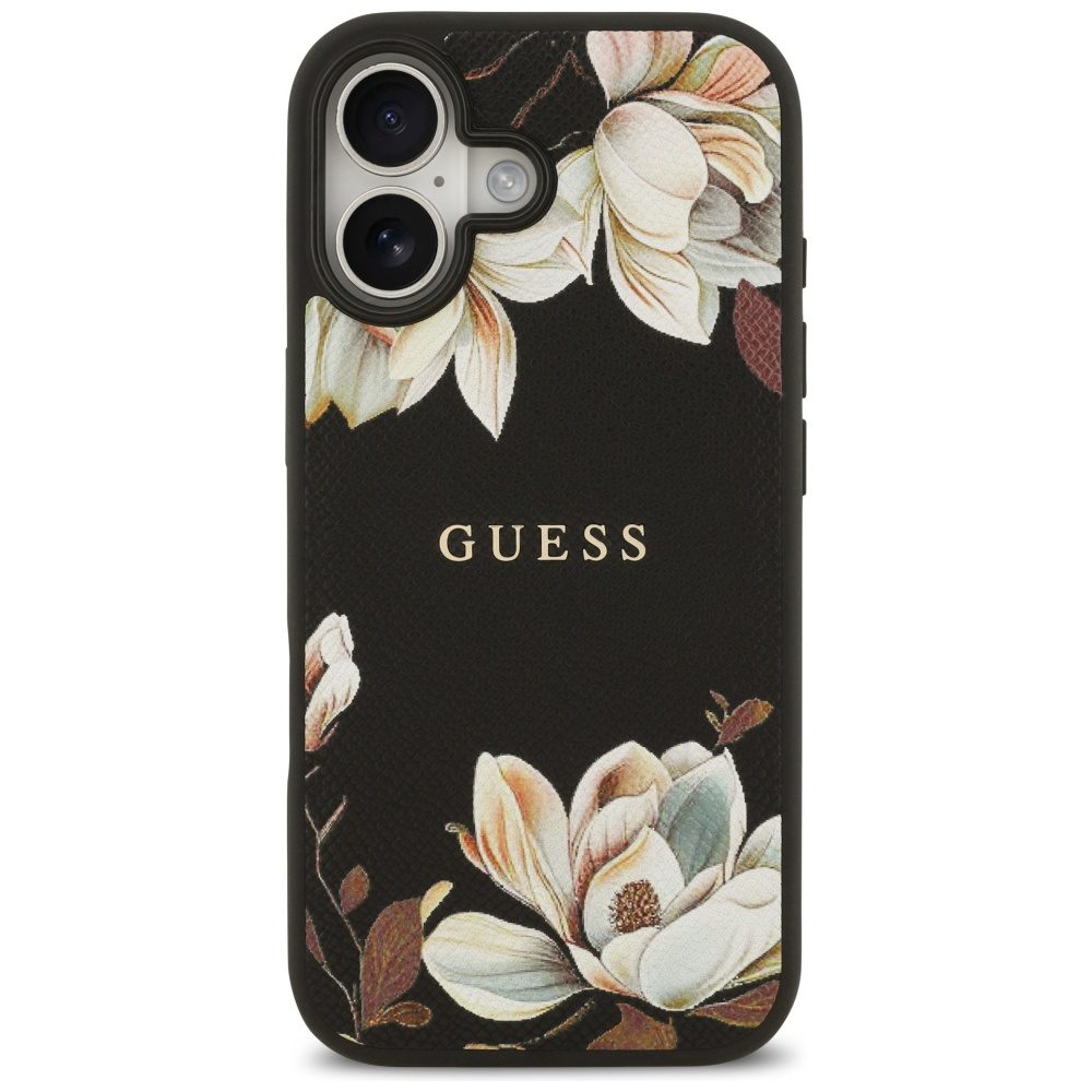 Guess Grained Flowers Classic Logo MagSafe case for iPhone 17 - blackeng