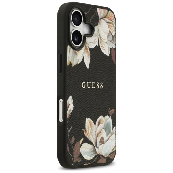 Guess Grained Flowers Classic Logo MagSafe case for iPhone 17 - blackeng