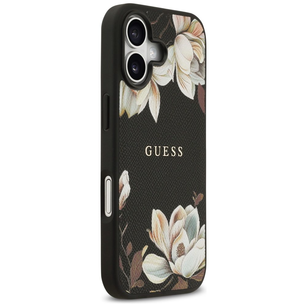 Guess Grained Flowers Classic Logo MagSafe case for iPhone 17 - blackeng
