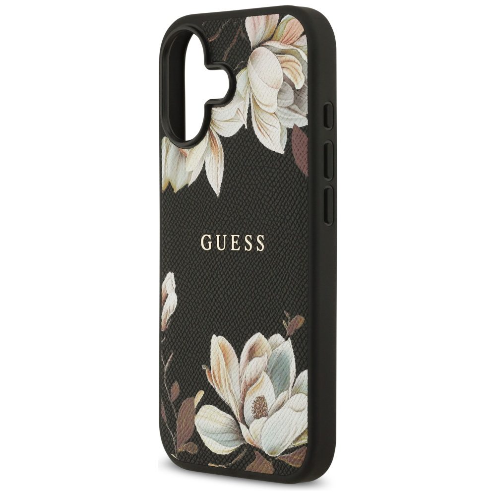 Guess Grained Flowers Classic Logo MagSafe case for iPhone 17 - blackeng