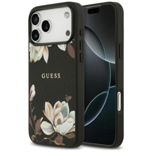 Guess Grained Flowers Classic Logo MagSafe case for iPhone 17 Pro Max - blackeng