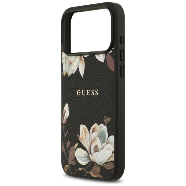Guess Grained Flowers Classic Logo MagSafe case for iPhone 17 Pro Max - blackeng