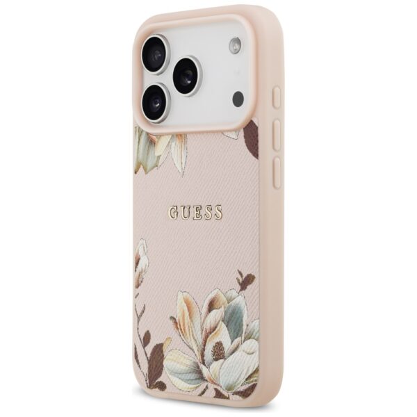 Guess Grained Flowers Classic Logo MagSafe Case for iPhone 17 Pro - Pinkeng