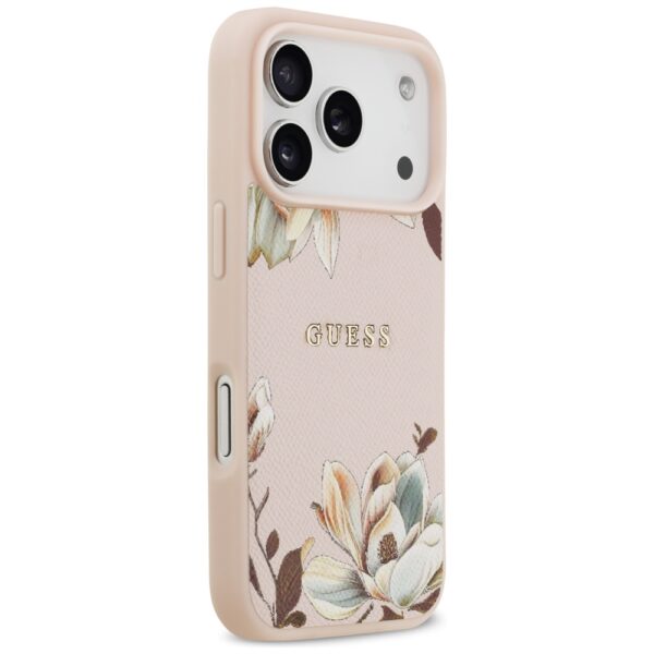 Guess Grained Flowers Classic Logo MagSafe Case for iPhone 17 Pro - Pinkeng
