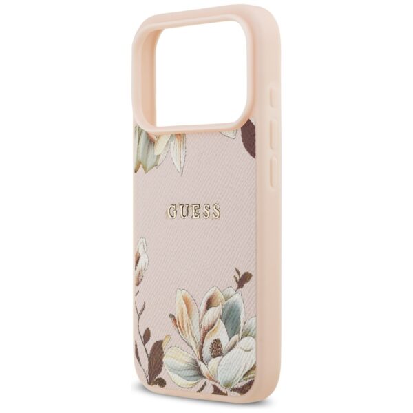 Guess Grained Flowers Classic Logo MagSafe Case for iPhone 17 Pro - Pinkeng