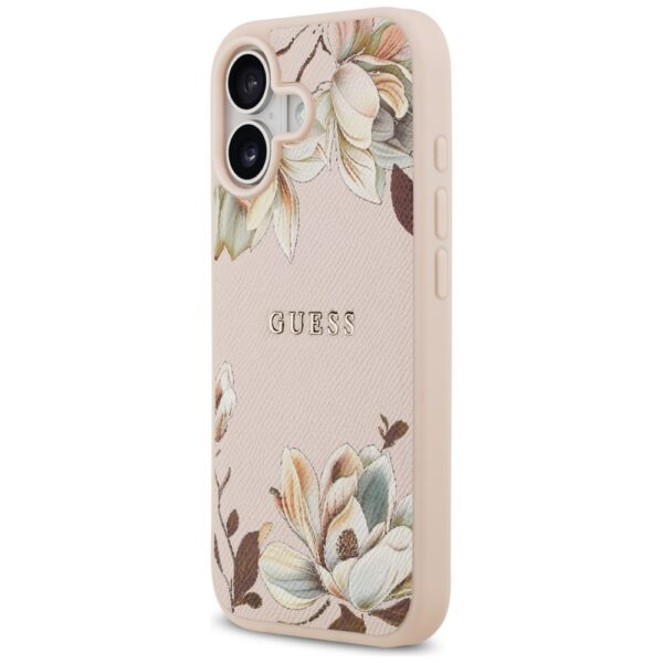 Guess Grained Flowers Classic Logo MagSafe iPhone 17 Case - Pinkeng